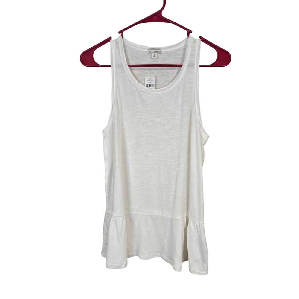 NEW NWT Women's Gap White Lightweight Tank Top Ruffle Bottom | Size Small